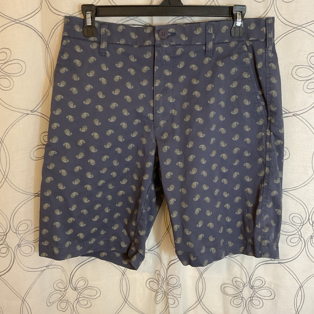 Men's Dockers Supreme Flex Blue Khakis Shorts Paisley Flat Front Stretch Size 30